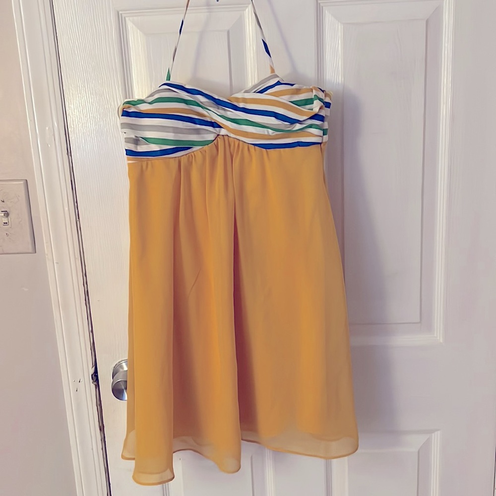 Charlotte Russe halter yellow sun dress with striped top Size: Small